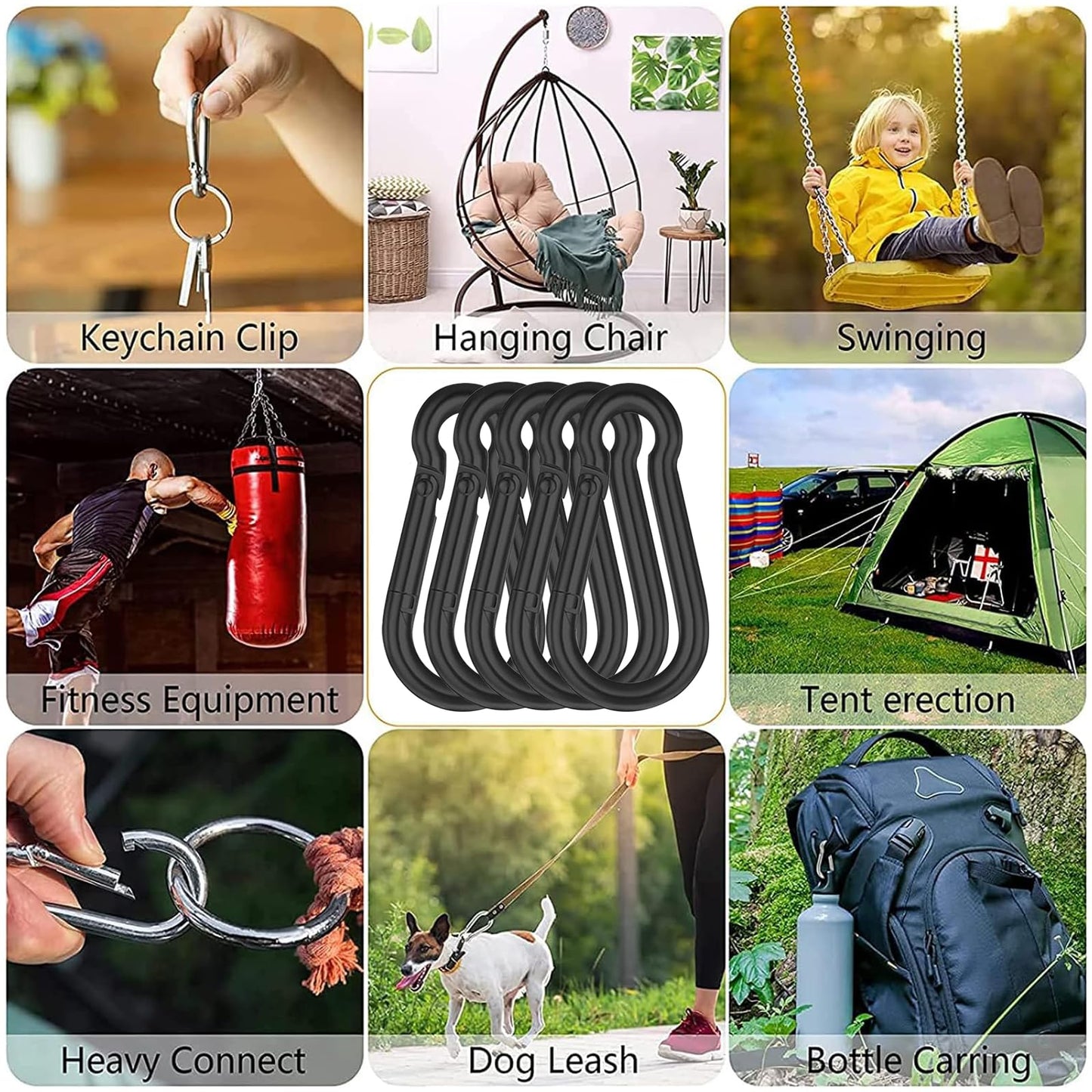 AODESTINY 50PCS 3" Black Spring Snap Hook, Heavy Duty Spring Snap Carabiner Clip for Swing and Gym, 500lbs Capacity Quick Links Carabiner Clips for Hammock, Camping, Hiking, Water Bottle & Backpack
