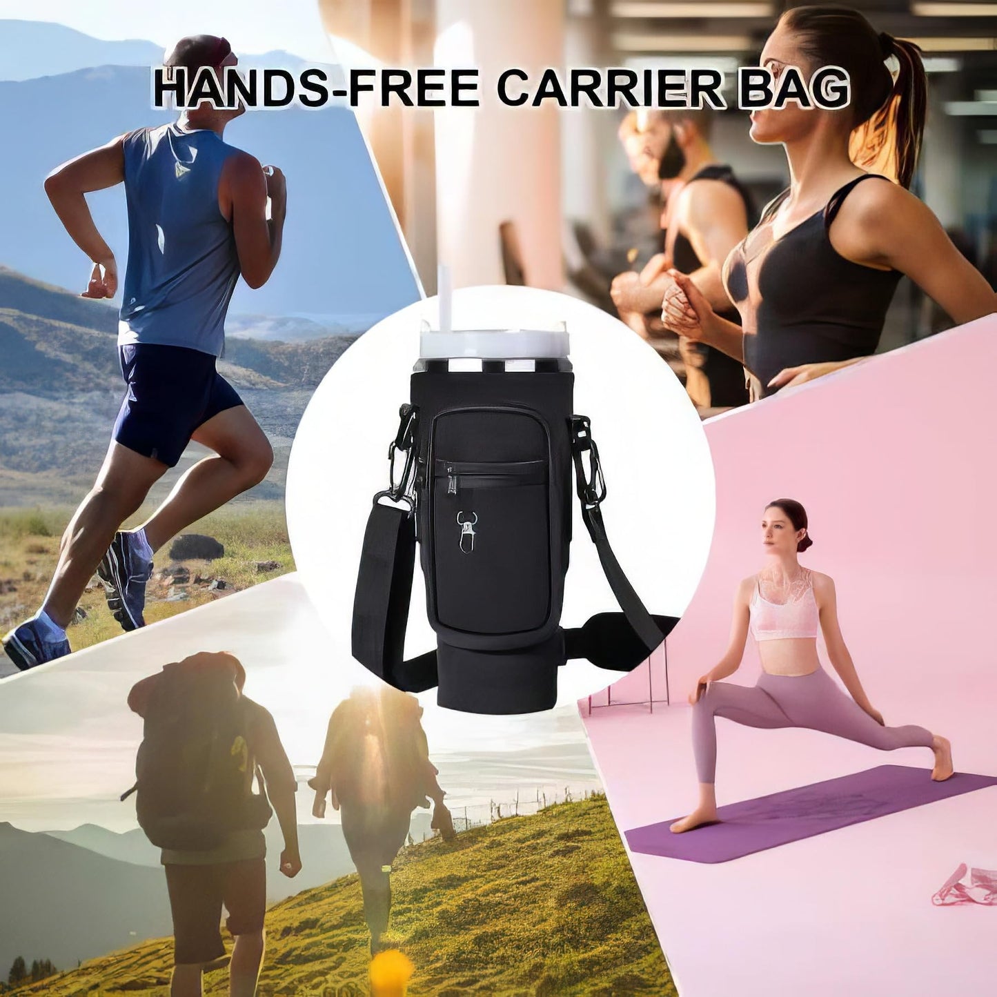 Generic Water Bottle Travel Carrier for 40oz Stanley Cup with Strap and Caribiner (Purple)