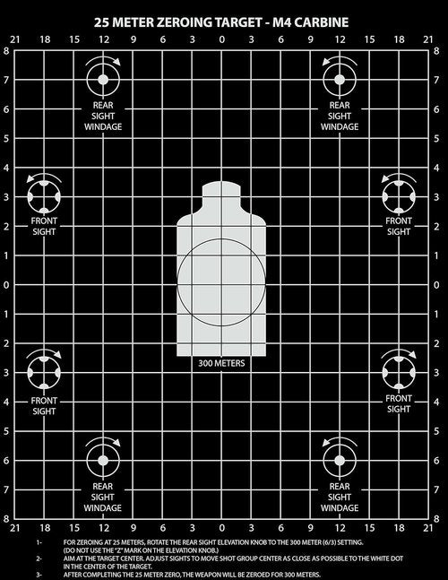 M4 Carbine 25 Meter Zeroing Target on EZ Peel Notepad