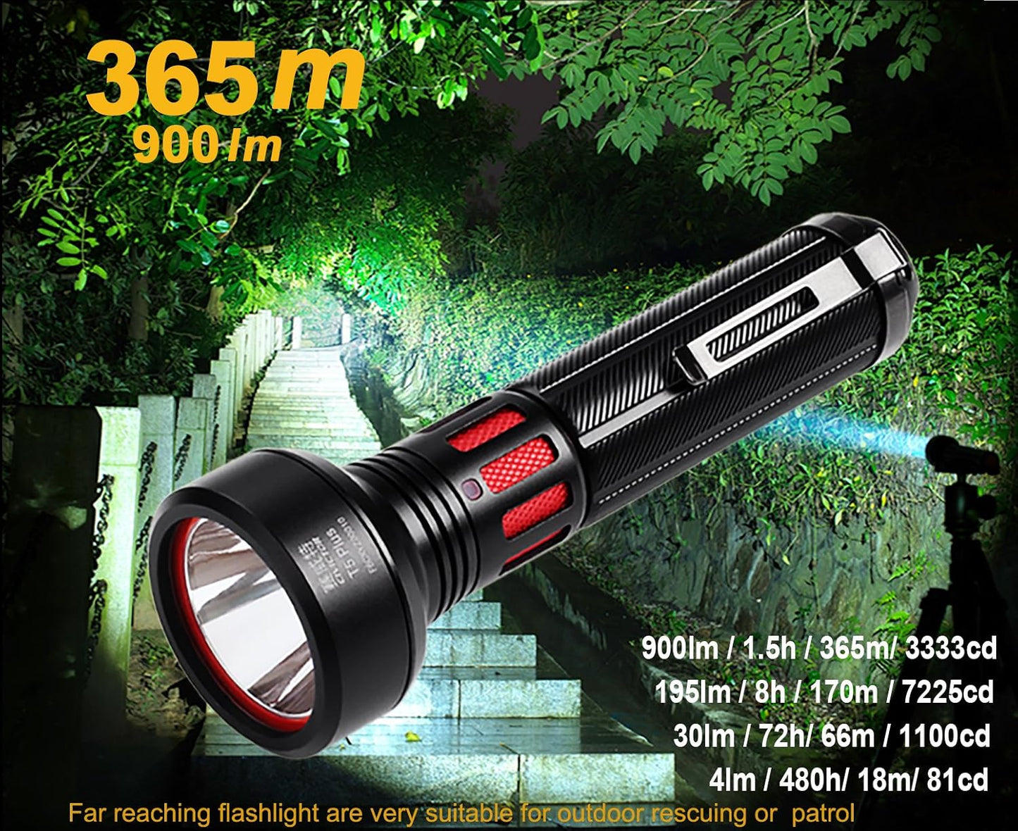 Super Bright Flashlight Tactical Military Grade 365m Ultra High Beam Pocket Waterproof IP68 Small LED Flashlight CR123A Battery Power 900 Lumens Mini Police EDC survival Camping Torch Light Gear