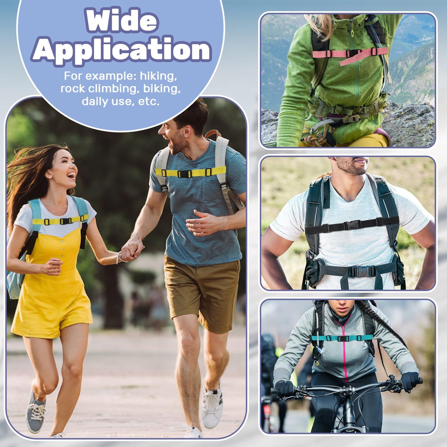 4 Pcs Non-Slip Backpack Chest Straps, Heavy Duty Adjustable Adult Universal Backpack Sternum Strap Chest Belt with Quick Release Buckle for Outdoor Camping Hiking Jogging (Black)