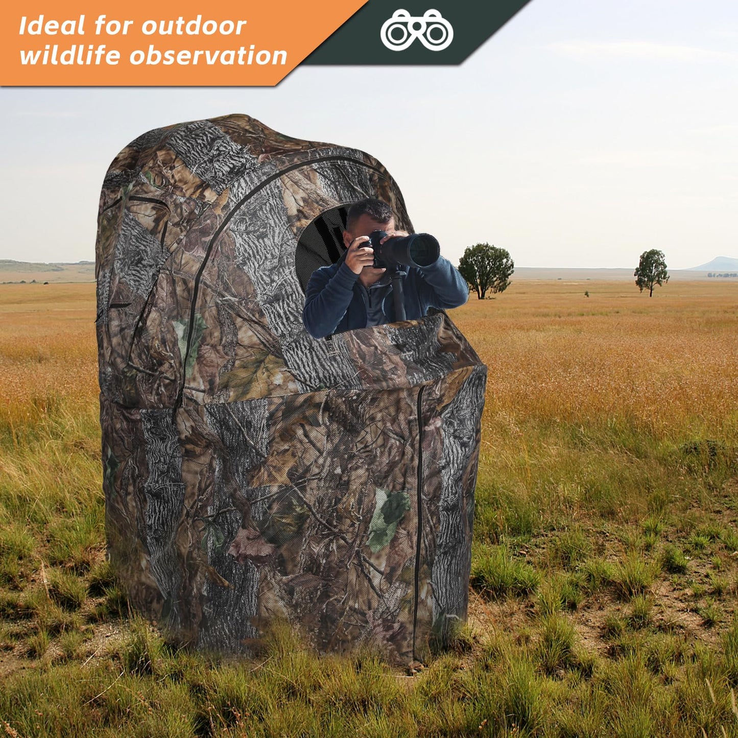FUNHORUN Hunting Chair Blind, See Through Ground Blind for Hunting, Portable 1 Person Camouflage Chair Tent with Carrying Bag
