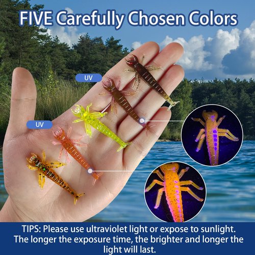 Eupheng 50PCS Insect Bait Kit, 2 inch Lifelike Big Jawed Water Bug Soft Plastic Fishing Lures Diving Bugs Swim Bait for Bass Trout Perch Crappie Bluegill