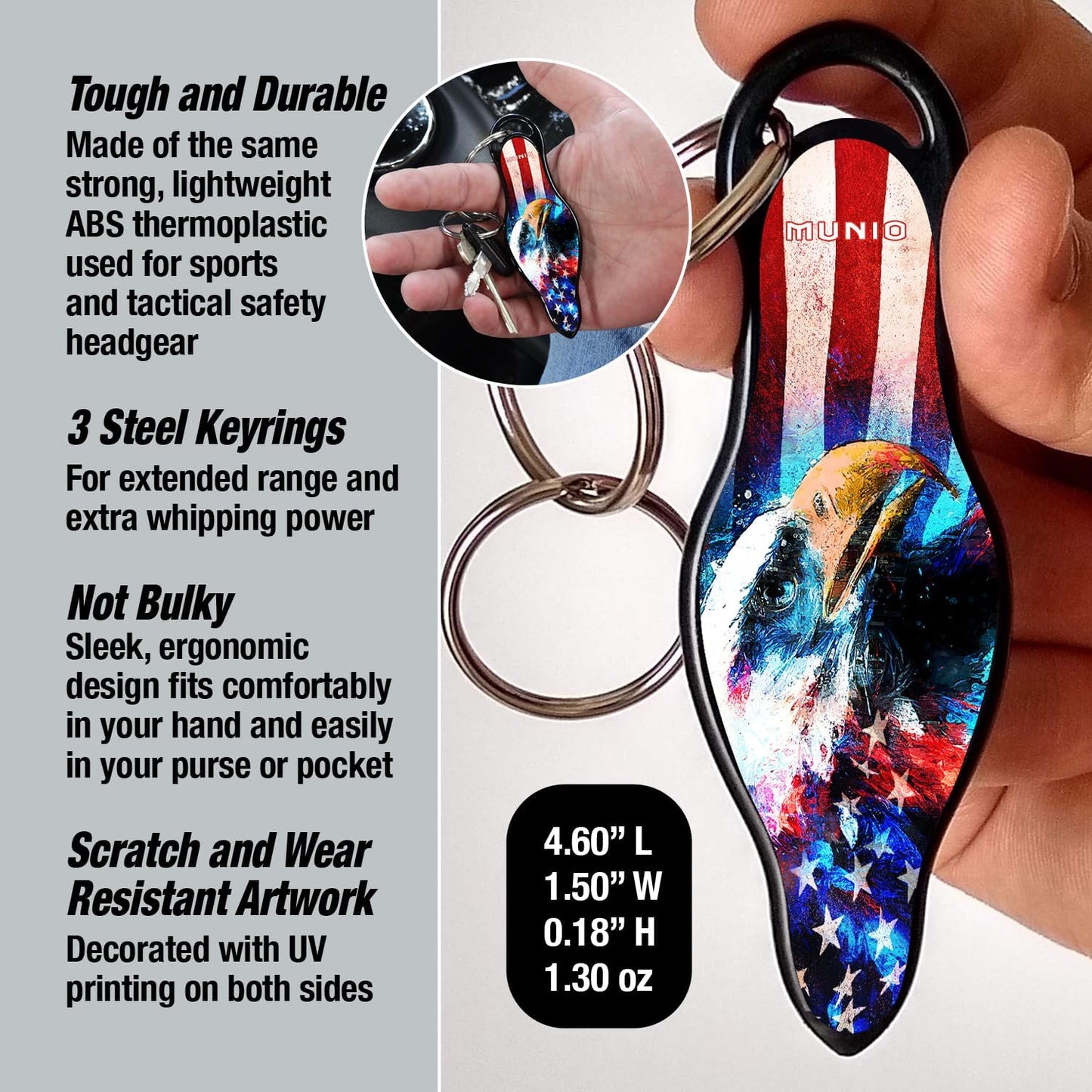 MUNIO Self Defense Keychain – Lightweight, Stylish & Portable Safety Tool for Women & Men – Non-Lethal Kubotan, Easy to Use, TSA Approved – Made in USA