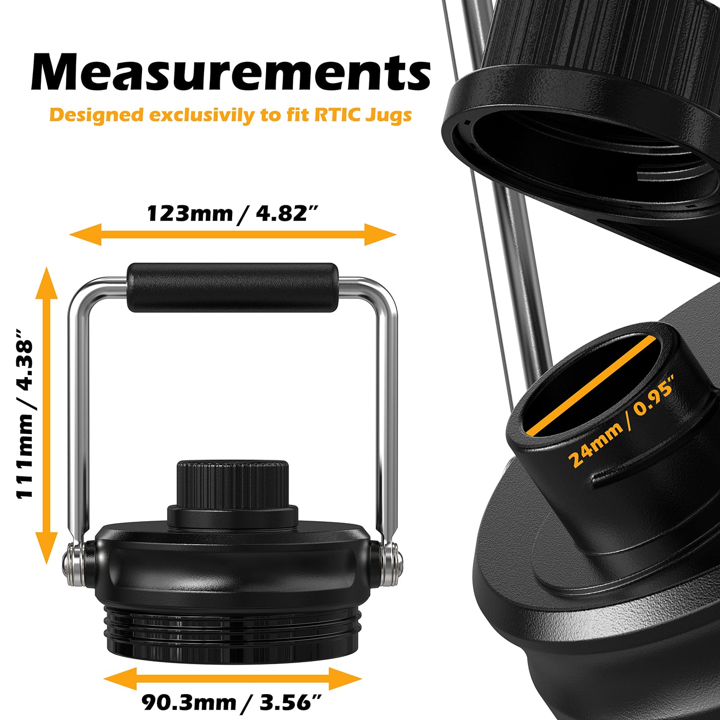 Jmoe USA Improved Jug Lid for RTIC Half Gallon and One Gallon Jugs | Replacement Lid With Upgraded Features, Better Cap, Rubber Grip, Thicker Steel, and Better Gasket | Made of BPA Free Plastic