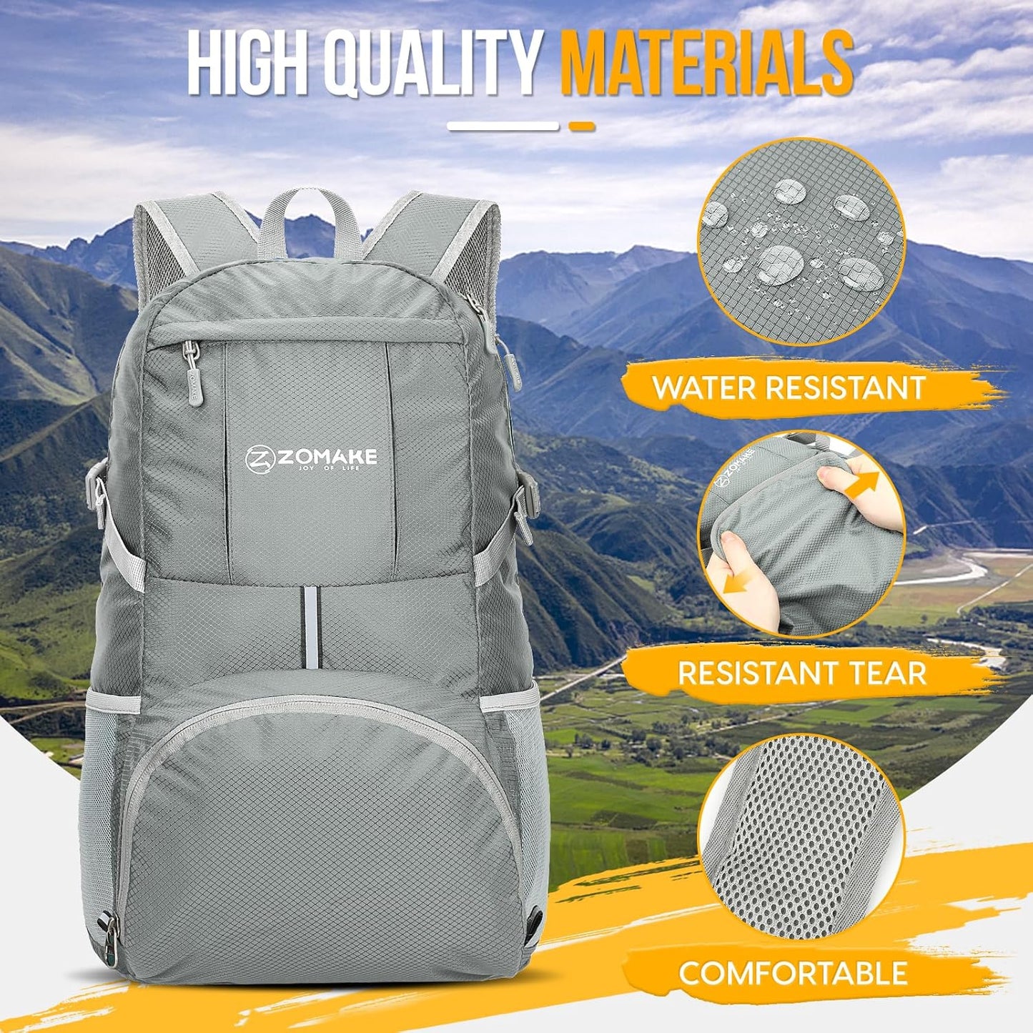 ZOMAKE Lightweight Packable Backpack 35L, Light Foldable Backpacks Water Resistant Collapsible Hiking Bag, Compact Folding Day Pack for Travel Camping(Black)