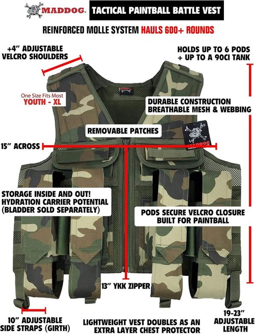 Maddog Tactical Paintball Battle Vest - Woodland Camo
