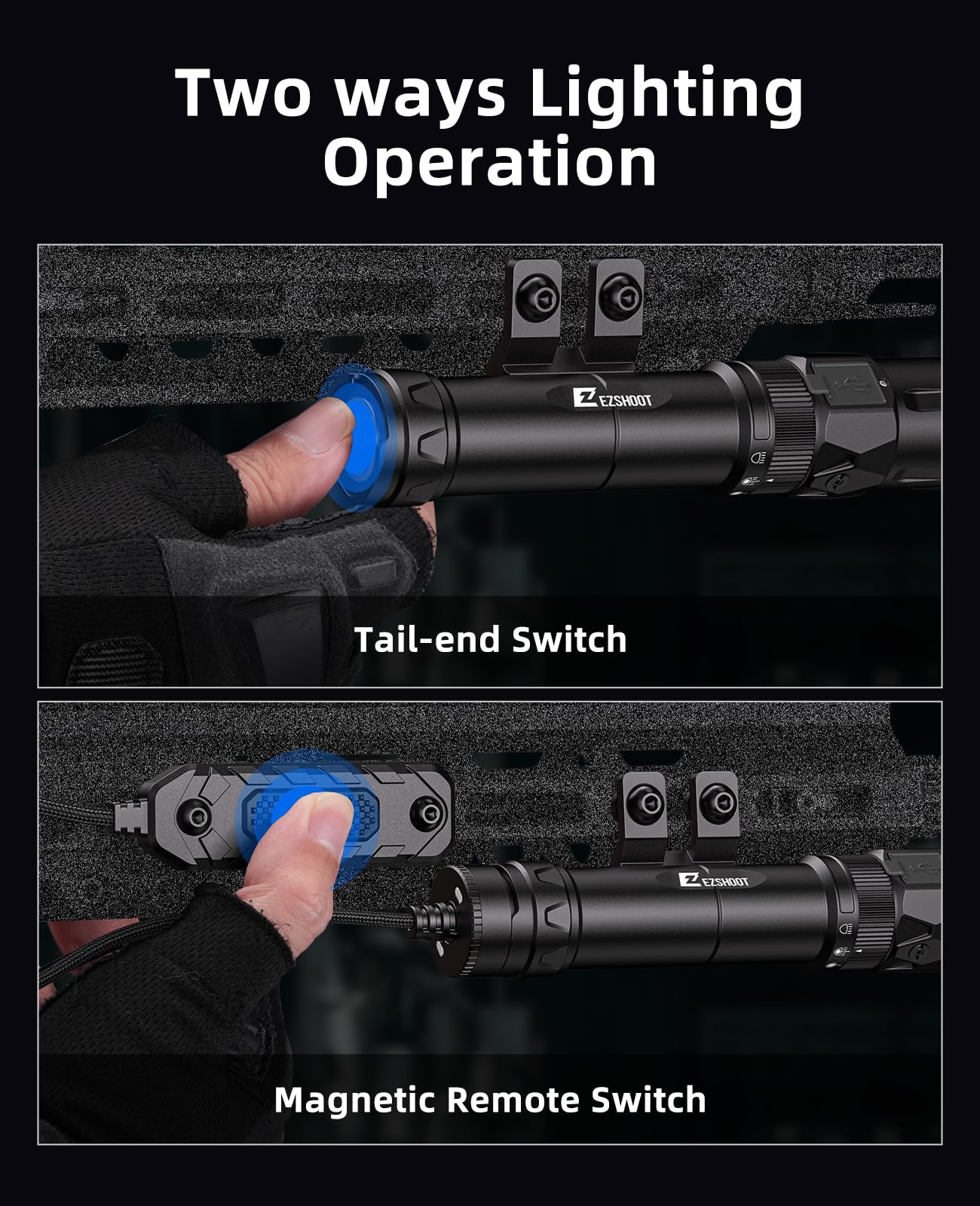 EZshoot 2500 Lumens Rifle Laser Light Combo Compatible with M-Rail, Rechargeable Ar Light Laser Combo with Magnetic Remote Switch, Tactical Rifle Flashlight with Strobe Mode for Home Defense, Hunting