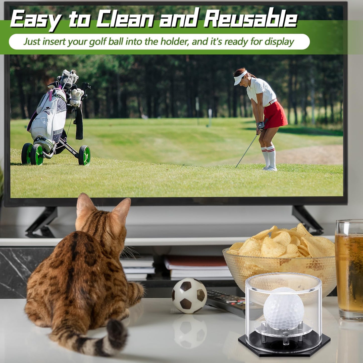 Foilswirl Golf Ball Display Case 3.9 x 2.7 Inch Acrylic Golf Ball Holder Clear Single UV Protection Golf Ball Display Holder Stand for Storage Collections Showcase Gift