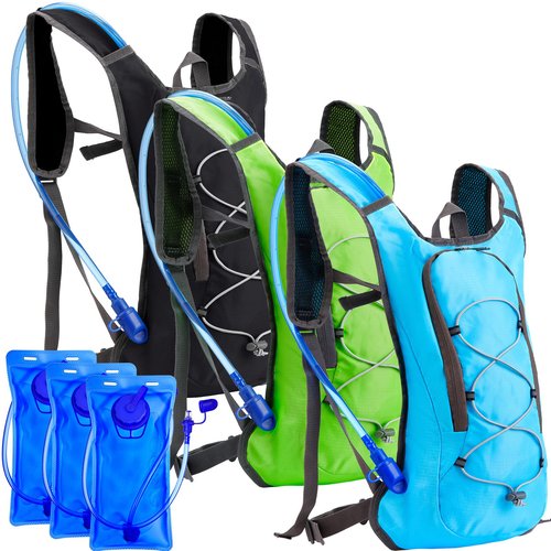 Cunno 3 Pcs Hydration Backpack with 3 Pcs 2l Water Bladder Water Backpack Hydration Pack for Camping Hiking Cycling Running Climbing Biking(Black, Blue, Green)