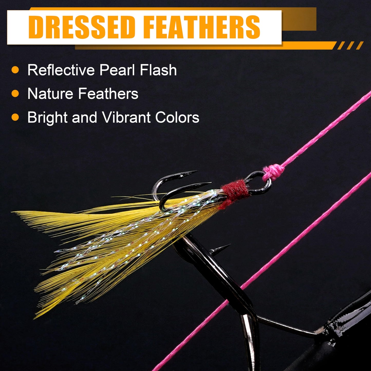 Fishing Treble Hooks Feather Hooks,50pcs Feathered Dressed Treble Hooks Kit Round Bend Treble Fishing Hooks Barbed Triple Fish Hooks for Catfish Lure Baits Saltwater Freshwater