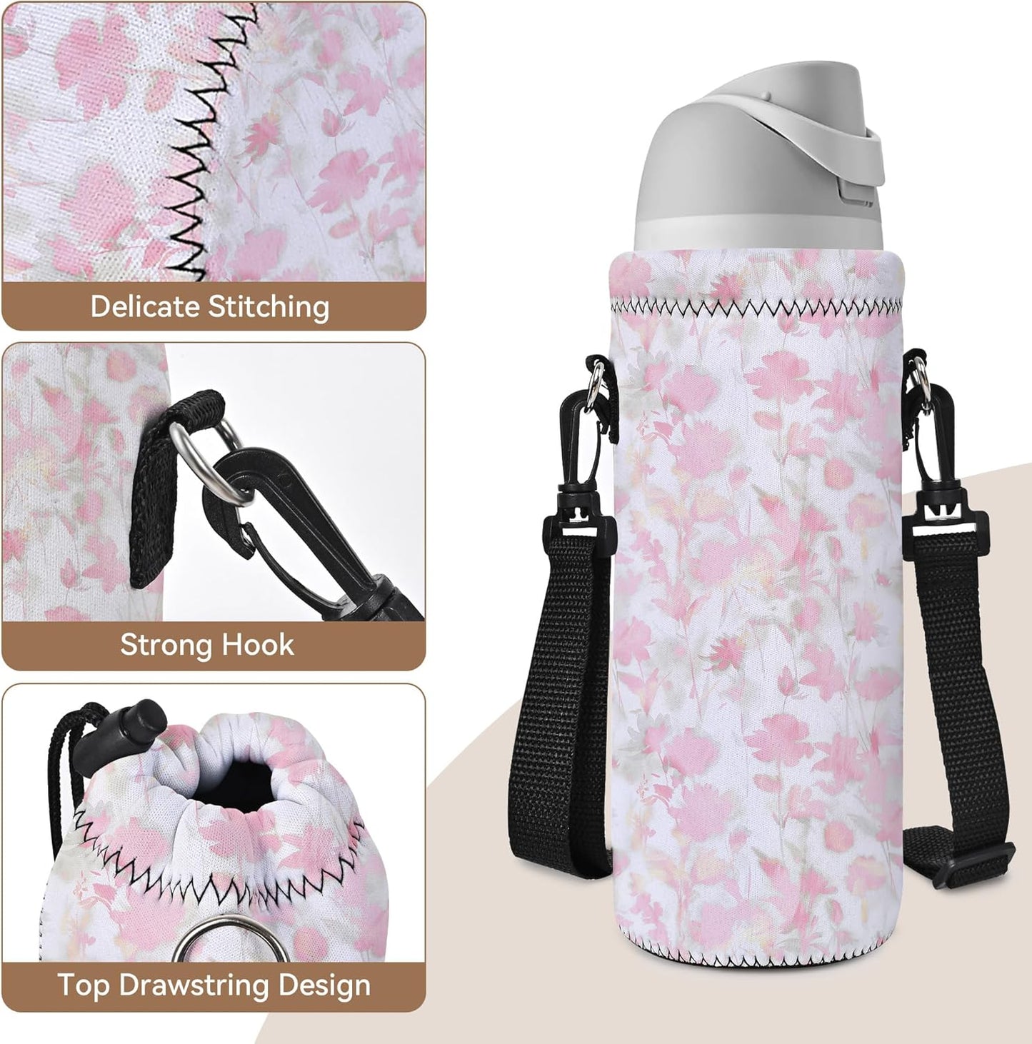 Insulated Neoprene Water Bottle Carrier | 24oz/32oz Sling Holder for Walking