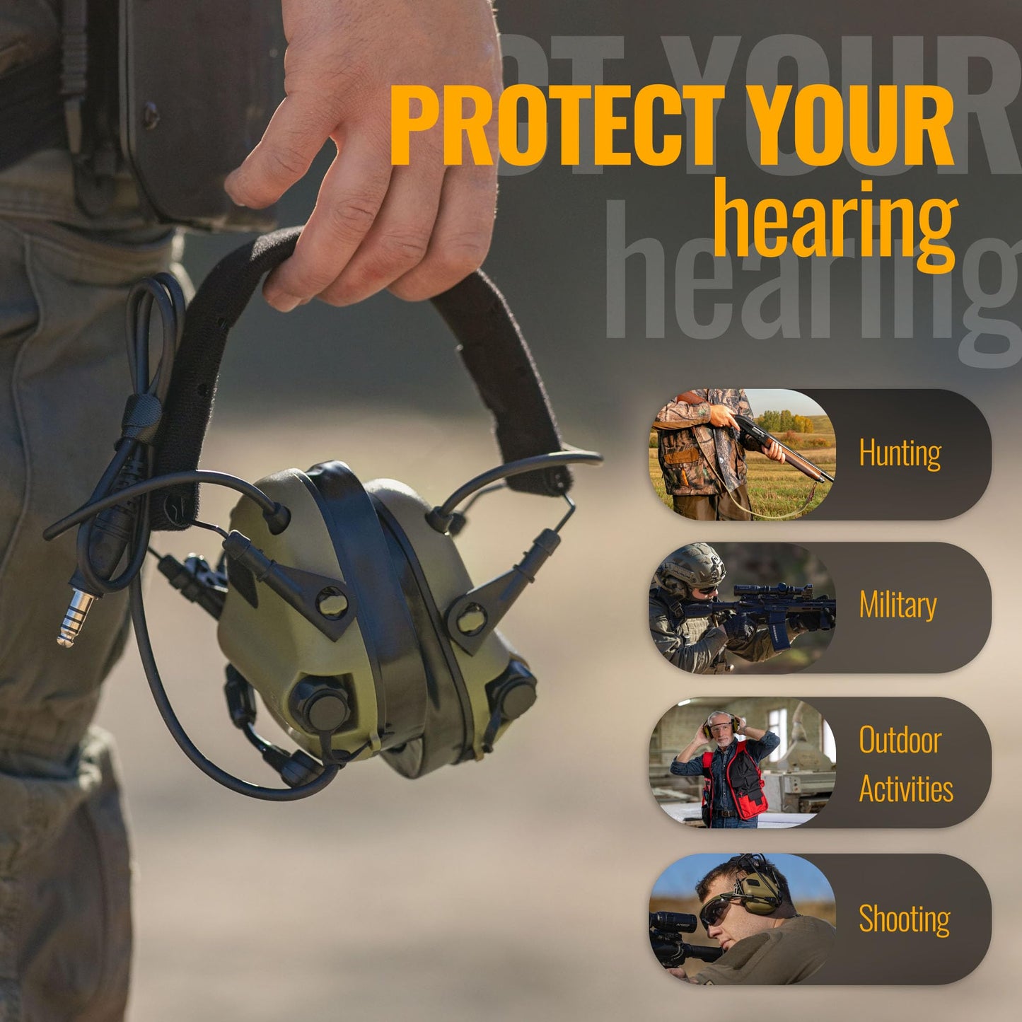 EARMOR M32 PLUS Tactical Headset for Helmet - Noise Canceling Headphones with mic for Shooting & Hunting Earmuffs, Nato TP120 Jacket, Green