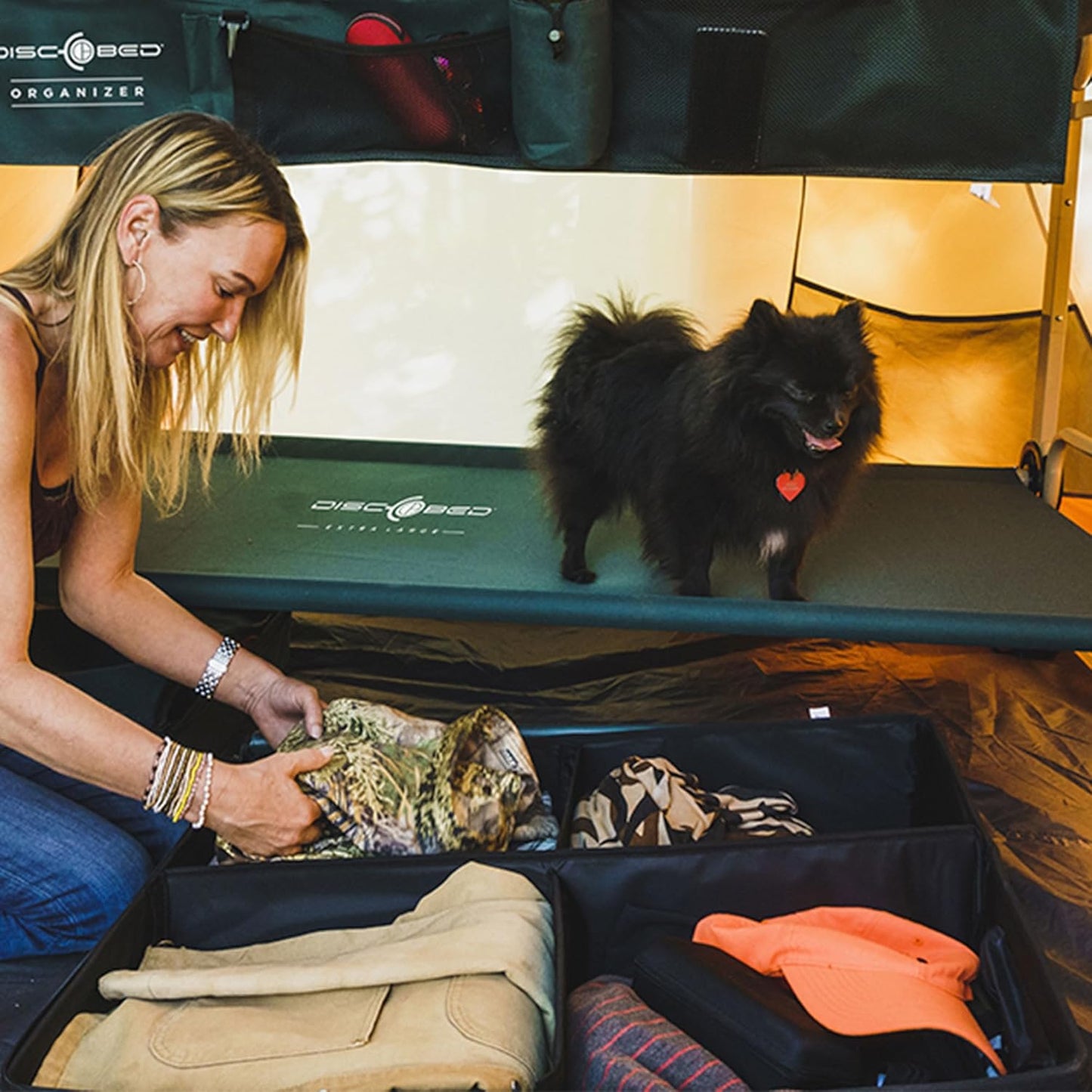 Expandable Disc-O-Bed Footlocker - Under Cot Storage for Camping Gear, Green