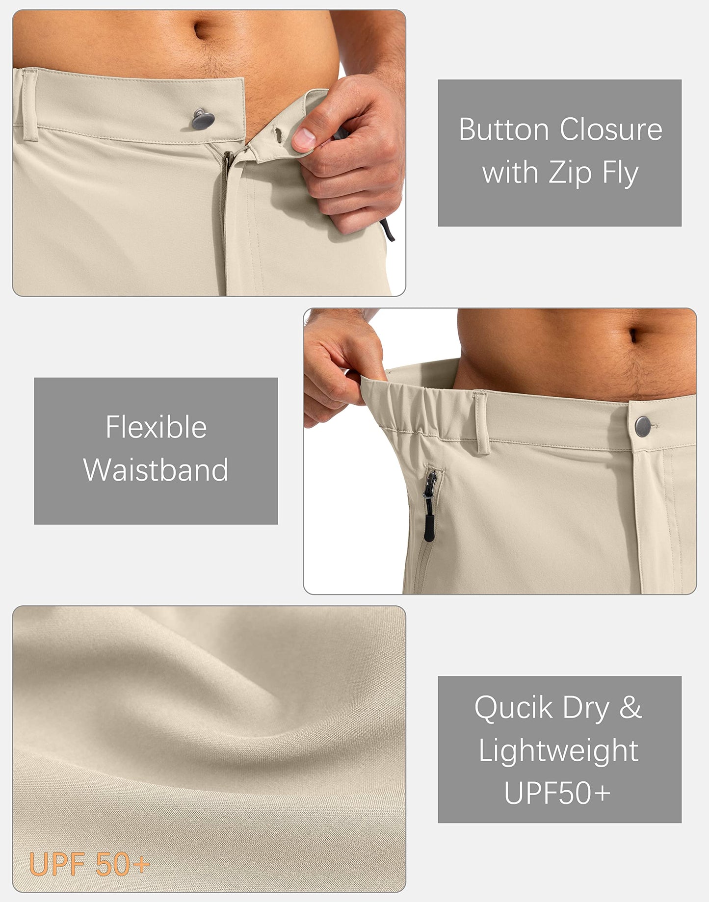 Pudolla Men's Hiking Cargo Shorts 9" Lightweight Outdoor Work Shorts for Men Travel Golf Camping Casual with 5 Zipper Pockets(Khaki Medium)