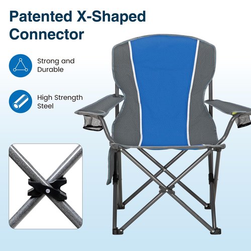 HIGH POINT SPORTS Portable Camping Chair, Heavy Duty Outdoor Folding Chair with Armrest, Foldable Camp Chair with Cup Holder, Portable Lawn Chair for Adults Support 350 LBS, Blue-Gray