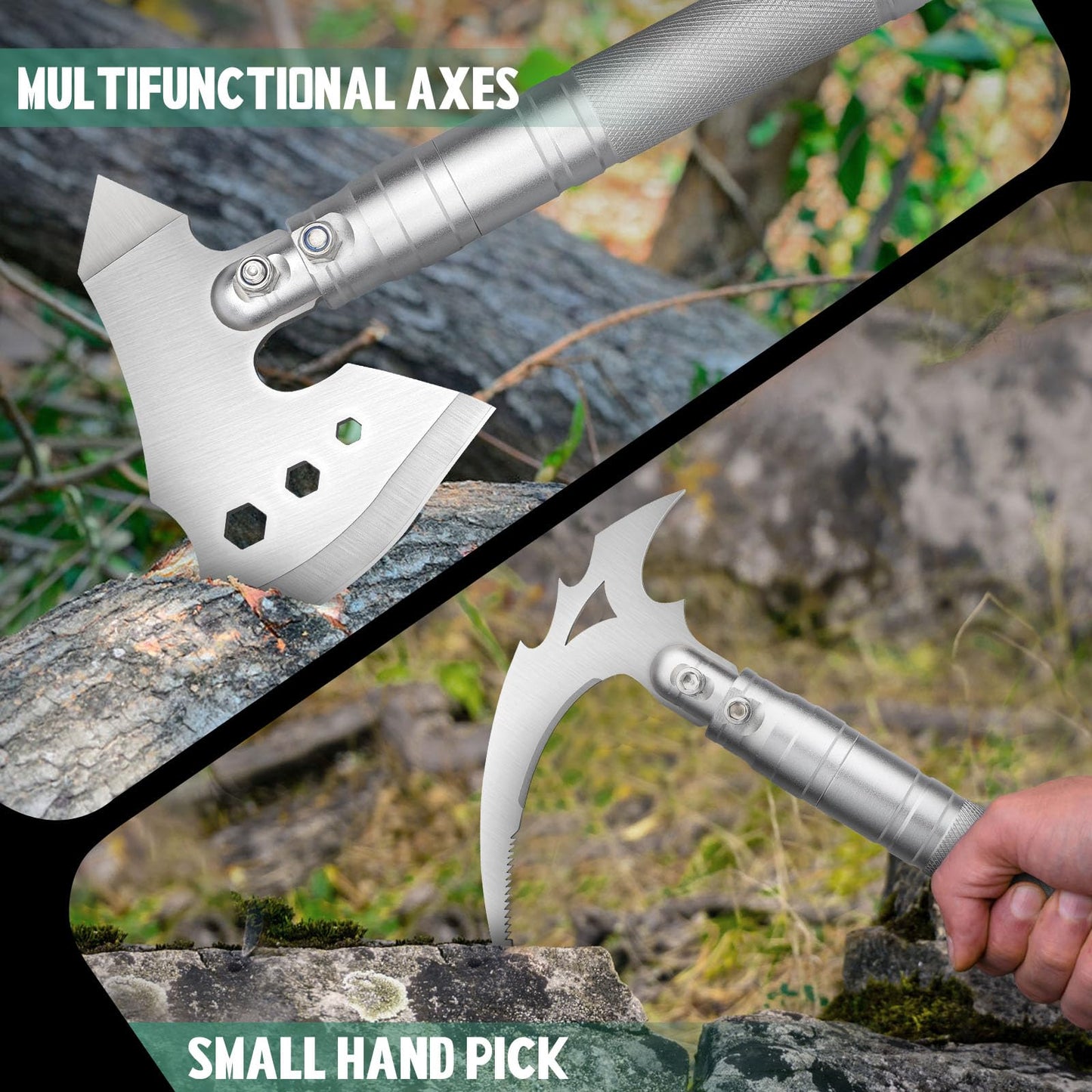 FUSIONKEI Folding Shovel 18 in 1 Multifunctional Camping Shovel Outdoor Spade Field Spade with Axe and Pickaxe for Offroad Survival Hiking Garden