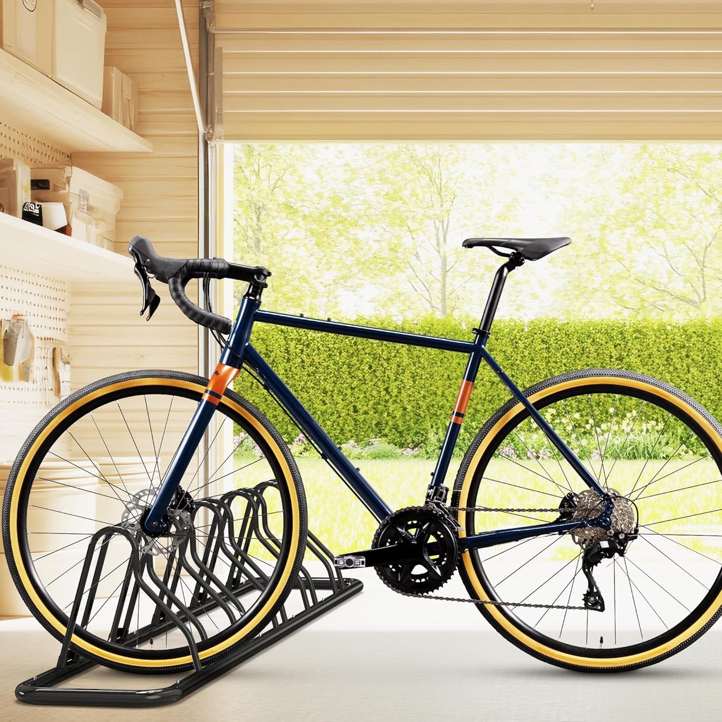 Simple Houseware 5 Bike Bicycle Floor Parking Adjustable Storage Stand, Silver