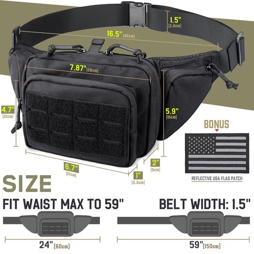 WYNEX Concealed Carry Fanny Pack Pistol Pouch, Tactical Fanny Pack Handgun Pouch with Universal Pistol Holster CCW EDC Waist Pack of Adjustable Paracord Suspension System for Men