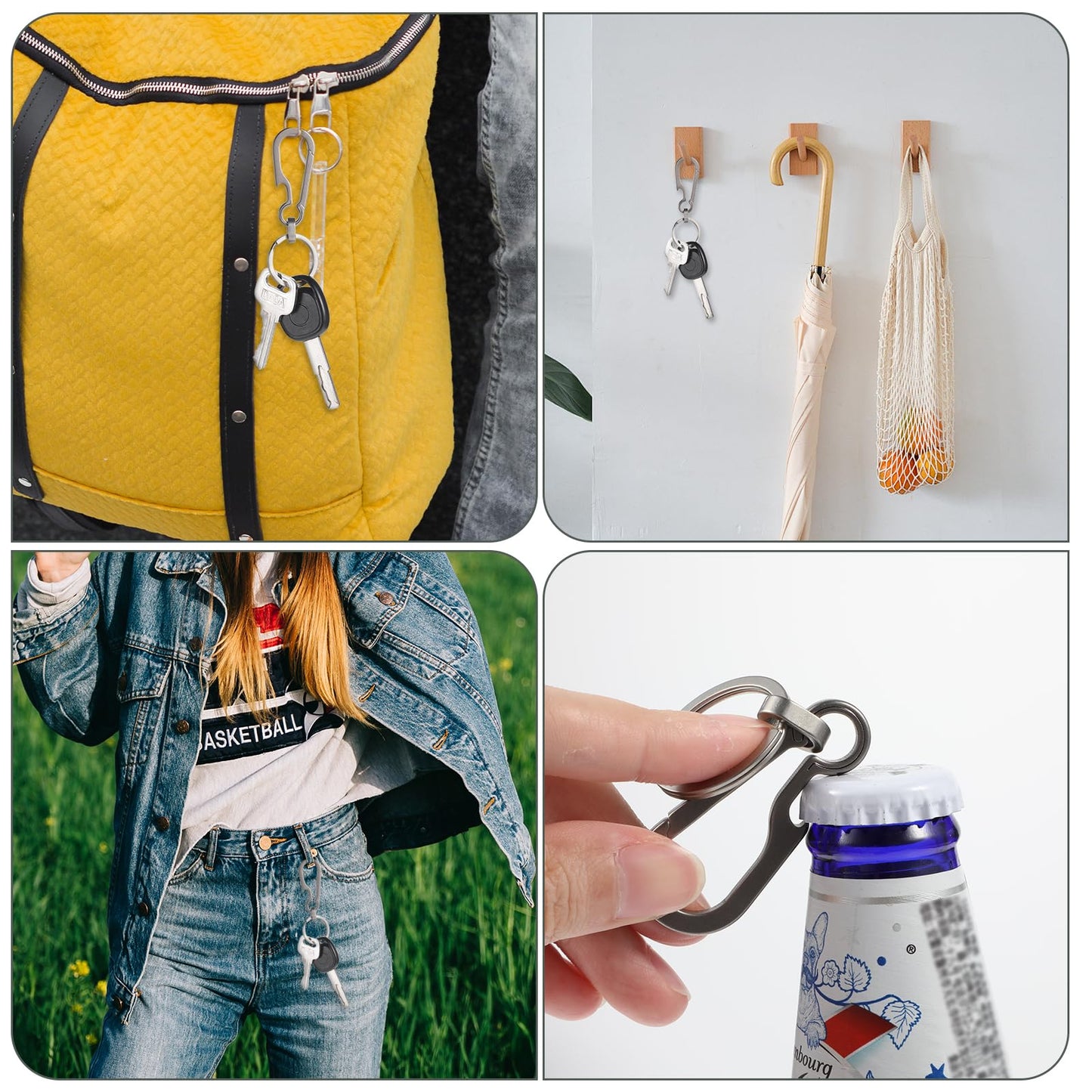 Gjinxi Titanium Carabin Clip Hook Small Heavy Duty Keychain Grips Multifunctional Backpack Clasps Carabin Anti Lost Quick Release Key Chain Organizer Accessory (1Pc)