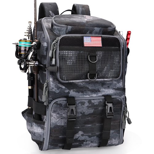 rillrun Fishing Backpack with Rod Holders, Ultimate Tackle Box Bakpack for Men, 42L Large Tackle Bag Store Fishing Gear
