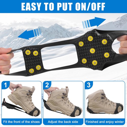 Ice Cleats Snow Traction Crampons for Shoes and Boots,11-Stud Ice Cleats Walking Traction Grips Anti-Slip Ice Snow Grippers Over Shoe for Women Men Walking on Snow and Ice XLarge