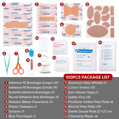 PTEROMY 100 Piece Mini First Aid Kit, Portable Small Emergency Kits Compact 1st Aid Kit for Car, Travel, Home, Camping, Outdoor, Hiking