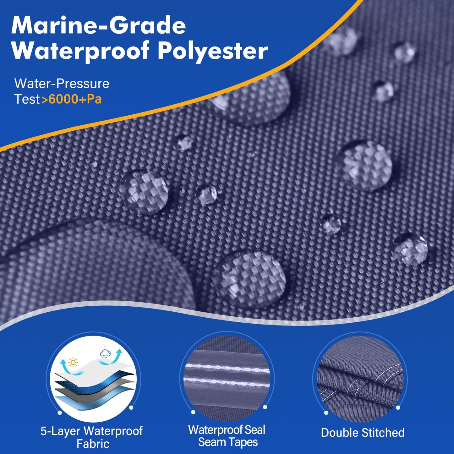 YimSting 1200D Waterproof Boat Cover - Fits 14' to 16' ft Bass, V-Hull, Tri-Hull, Fish & Ski, Runabout Bowrider Boats - Heavy Duty Canvas Navy Blue