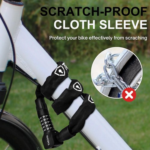 TAEGIQI Upgrade Bike Lock,Bike Chain Lock with 2 Ways to Unlock,5 Digit Resettable Combination and 2 Keys,Heavy Duty Anti-Theft 3.2 Feet,High Security Bicycle Locks for Ebike,Escooter,Gate,Door