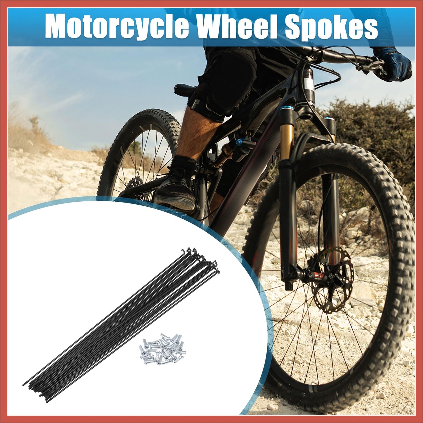 ACROPIX 24pcs 13G J Bend Bicycle Steel Spokes 288mm 11.34" Cycle Spokes with Brass Nipples Steel Spokes for Mountain Bike MTB Car Parts