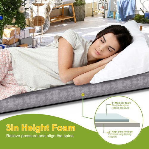 Simuse Memory Foam Camping Mattress Portable Roll Up Foam Sleeping Pad Guest Floor Mattress Foldable Camping Pad Lightweight Foam Sleeping Mat Cot Mattress with Removable Waterproof Cover Travel Bag