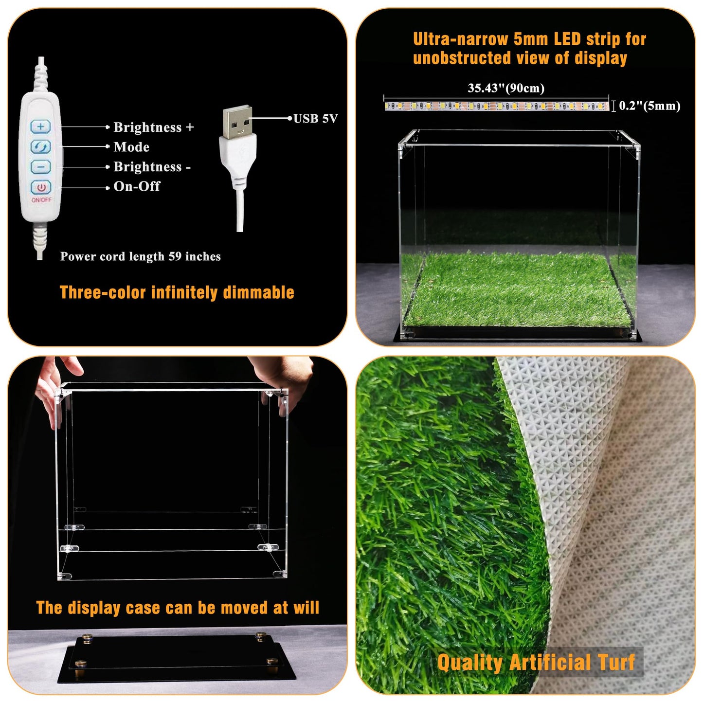 Full Size Football Helmet Display Case with 3-Modes LED Lights & Turf Base – Acrylic Showcase with Mirror Back, Gold Risers, UV Protection – Perfect for Sports Memorabilia & Collectibles