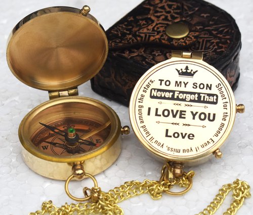 Engraved Brass Compass Gift for Son from Mom & Dad – Meaningful Graduation, Birthday, or Baptism Keepsake