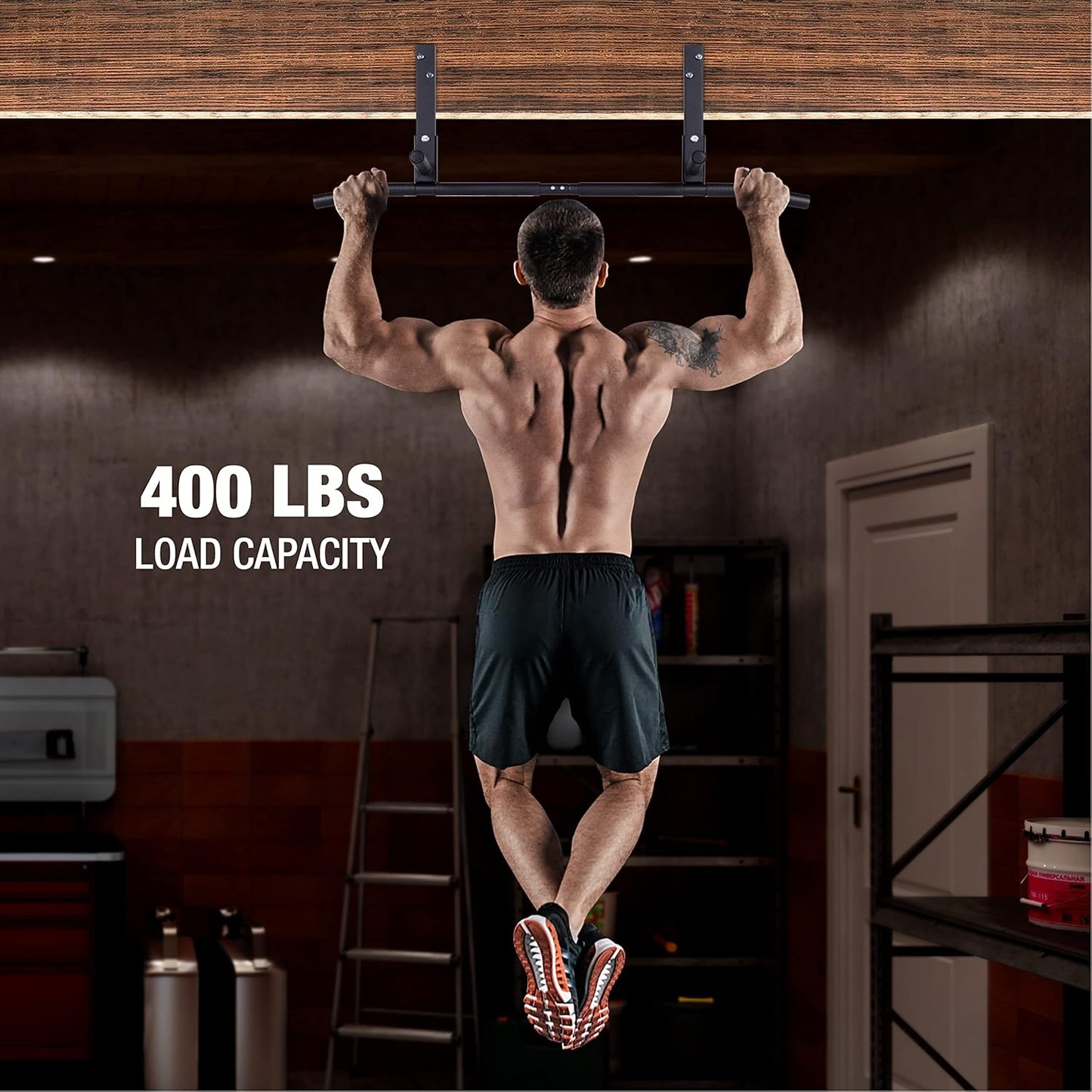 Joist Mount Pull Up Bar, Ceiling Mounted Chin Up Bar for Home Gym, Crossfit, Beam, Rafter - Heavy Duty, Multi Grip, 42" Wide, Maximum Head Clearance - TU038