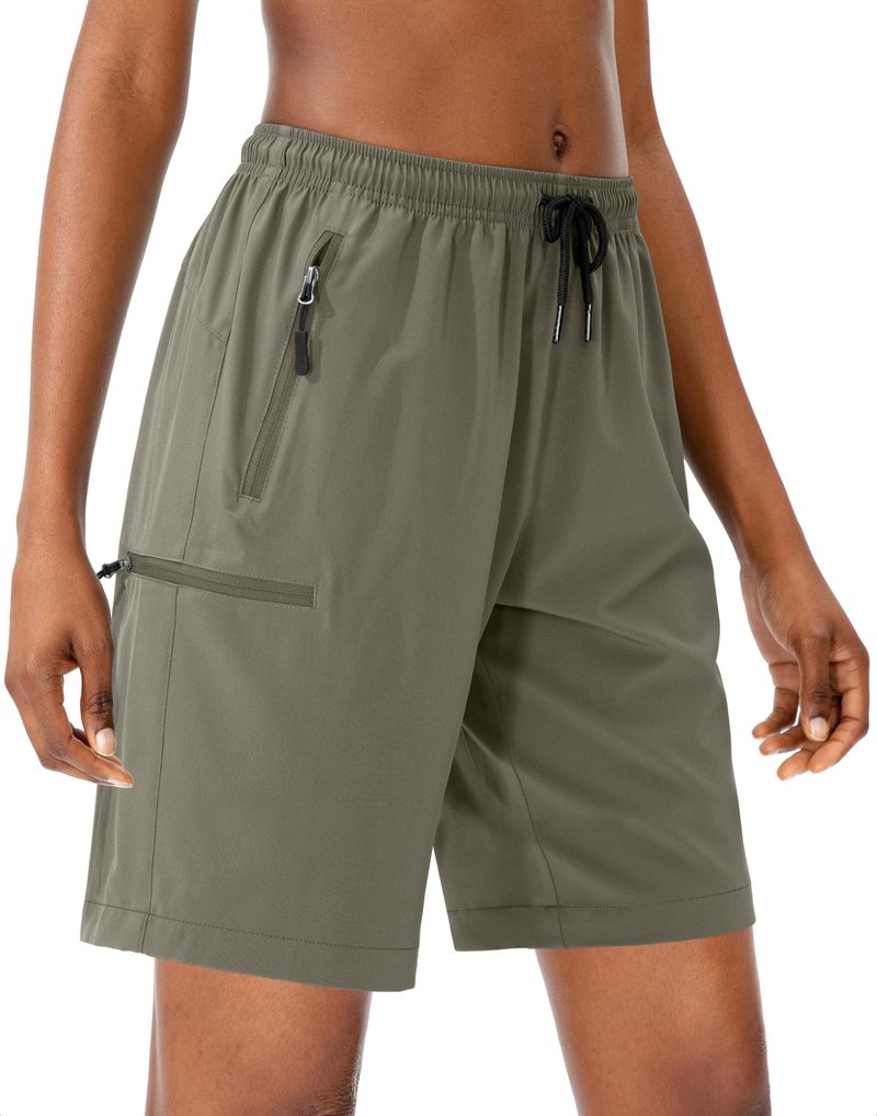 SANTINY Women's 5''/ 7''/9'' Hiking Cargo Shorts Quick Dry Lightweight Summer Shorts for Women Athletic Zipper Pockets(Grey Sage_M)