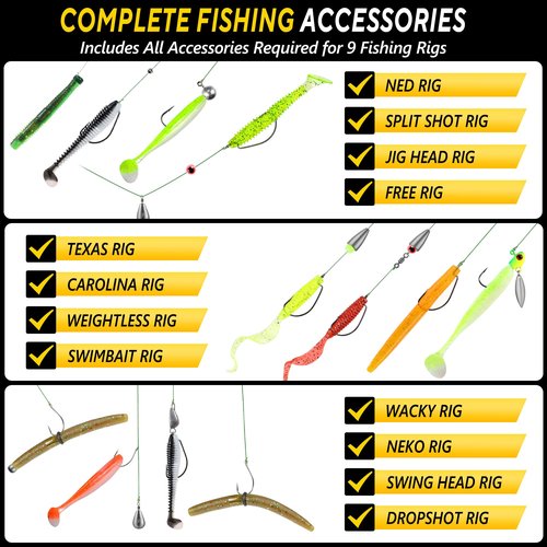 TOPFORT 356PCS Abundant Fishing Accessories Kit with Double-Side Fishing Tackle Box, Fish Gear and Equipment Include Fishing Hooks Jig Head Fishing Weights Sinkers for Trout Bass Crappie