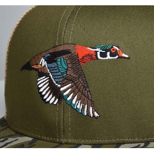 EDTREK Outdoorsman Pro Trucker Breathable Mesh Performance Cap - Flat Brim Snapback Hat (Wood Duck - Swamp Green)
