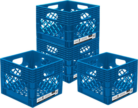ORGANIZE-IT! Authentic Milk Crate, 4 Pack, Black - Heavy-Duty Storage Crate, Easy-Grip Handles, Versatile Storage Crate Box, 13" L x 13" W x 11" H