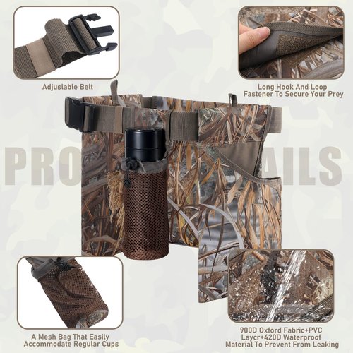 Clysee Multifunction Dove Hunting Gear Bags Camo Hunting Belt for Men Waterproof Dove Belt Adjustable Decoys Shell Pouches Water Bottle Carrier for Outdoor Camping Hiking Fishing