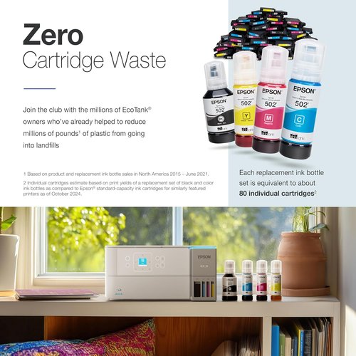 Epson EcoTank ET-2980 Wireless All-in-One Color Supertank Printer with up to 3 Years of Ink, Refillable Tanks, Perfect for Home, 15 PPM, 1.44" Color Screen, Auto 2-Sided Printing - Black