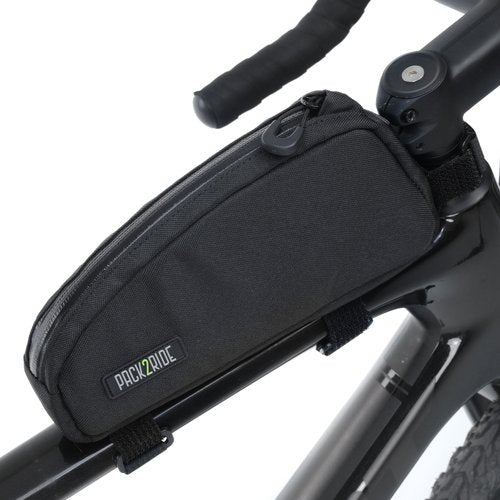 PACK2RIDE Toprock Frame Bag - Water Resistant, Durable Cordura Fabric & Bicycle Daily Essentials Holder - Top Tube, Frame Storage, Bikepacking for Road, Gravel Cycling - Black (1 L)