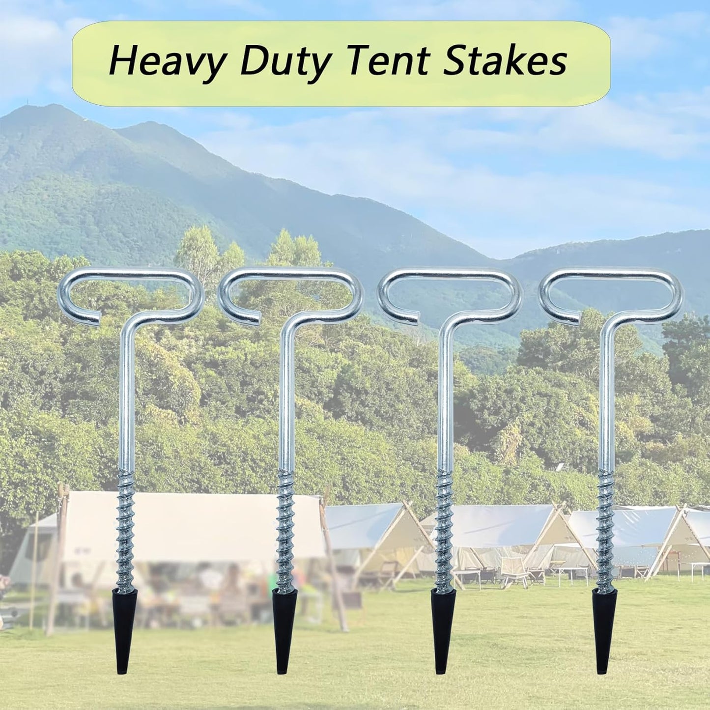 4Pcs Heavy Duty Tent Stakes, 18cm Ground Anchors, Threaded Peg for High Winds, Ice Fishing Shelter Nails, Metal Stake for Outdoor Summer Camping Activities, Durable Tent Fixer Spikes