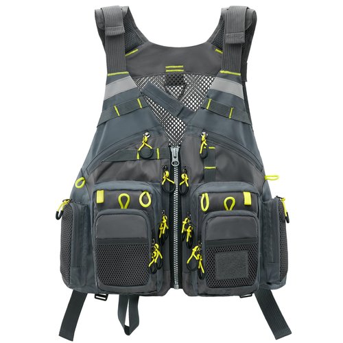 Gonex Fly Fishing Vest for Men Women, Comfortable Adjustable Fishing Vest with Multi-Pockets Reflective Stripes, Gray+Yellow