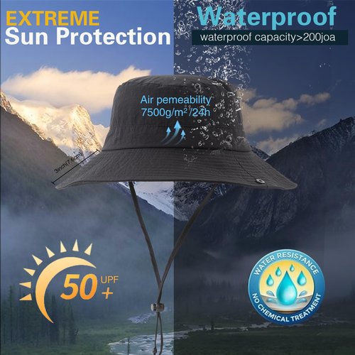 Lanzom Sun Hat for Women Men Wide Brim Waterproof Hiking Hat Foldable Hat for Fishing Gardening Camping Beach(US, Alpha, Small, Medium, Black)
