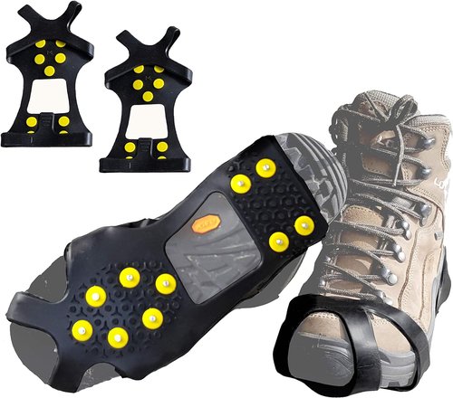 Ice Snow Traction Cleats - Lightweight Crampon Cleats for Walking on Snow & Ice - Anti Slip Grippers Fasten Quickly & Easily Over Footwear - Protable Grips for Shoes and Boots