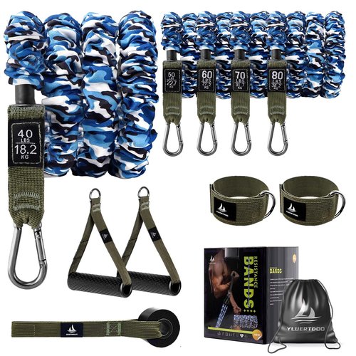 YLUERTDOO Covered Resistance Bands Set,Resistance Bands for Working Out with Handles,Door Anchor,Ankle Strap,40lbs to 80lbs Resistance Tubes with Protective Sleeves Anti-Snap,up to 300lbs