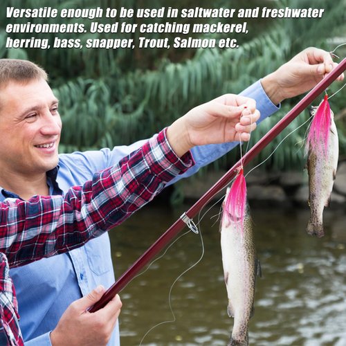 Bucktail Teaser Rigs,3/6pcs Flounder Rigs Hand Tied Sea Bass Hi Lo Rig Fishing Bait Rigs Saltwater Multicolor Mylar Bucktail Teasers Hook for Surf Ocean Fishing