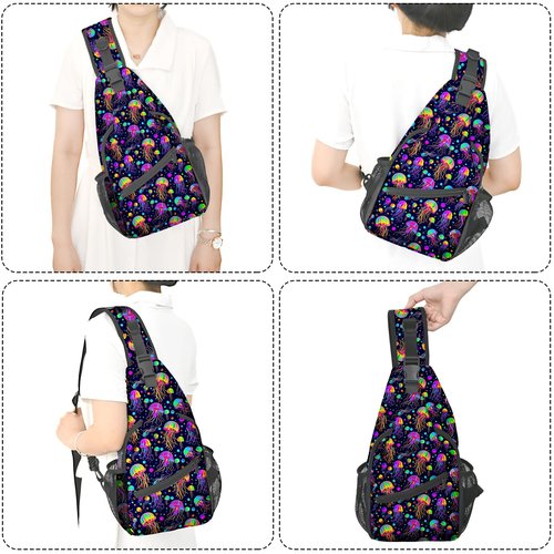 Yrebyou Jellyfish Sling Bag Travel Crossbody Backpack Shoulder Daypack Hiking chest Pack for Women Lightweight Waterproof Adjustable Outdoor Workout
