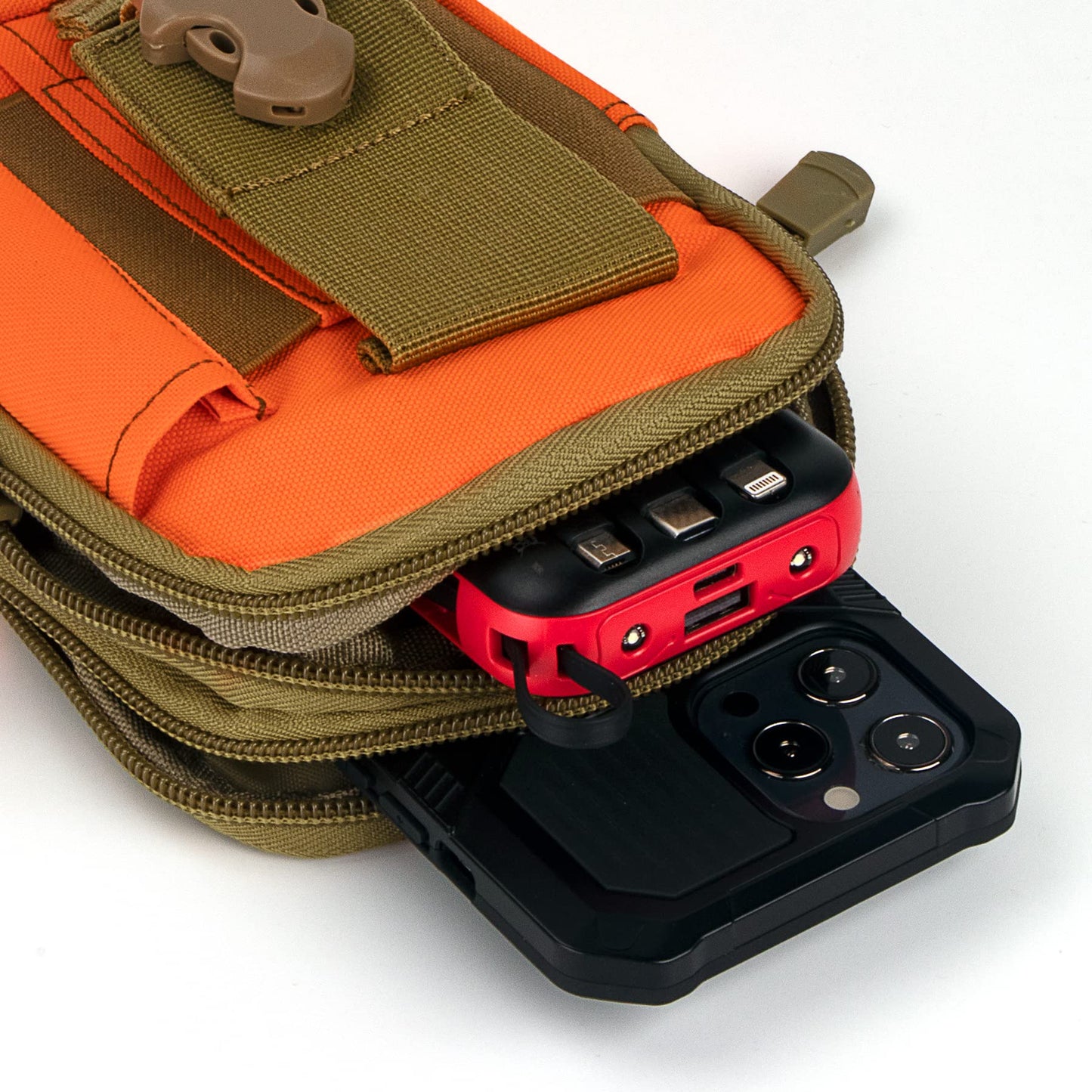 IronSeals 2 Pack Tactical Molle Pouch Compact Utility Waist Bag Phone Holster for iPhone 15 Pro Max/15 Pro/15/14 Plus/14 Pro Max/13 Pro Max/13 Pro/12 Pro/12/11 Pro Max/Xs Max (Orange*2)