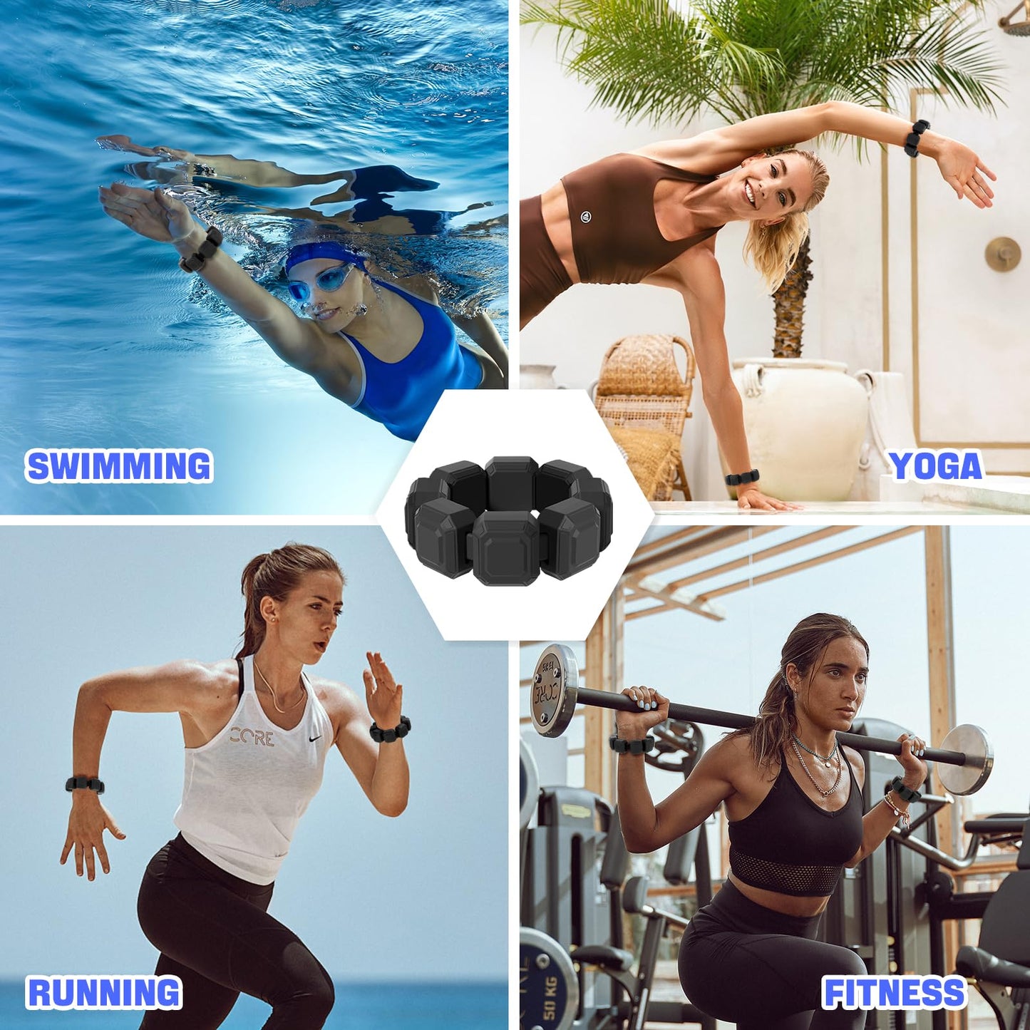 Silicone Weight Bearing Bracelets, 0.33lb x 1 Pair for Women and Kids, lightweight Wrist＆Ankle Weights with Elastic String, Portable Mini Excercise Wrist Weights for Walking,Running,Yoga,Dance,Gymnastics and Aerobics - Black